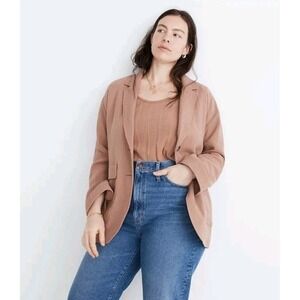 Madewell Larsen Blazer Cotton Linen Relaxed Faded Earth Brown‎ Plus Size 2X $148